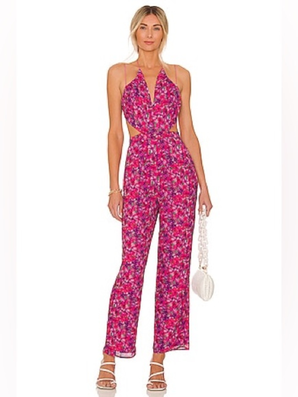 Lovers + Friends Fuchsia Floral Halter Cutout Jumpsuit